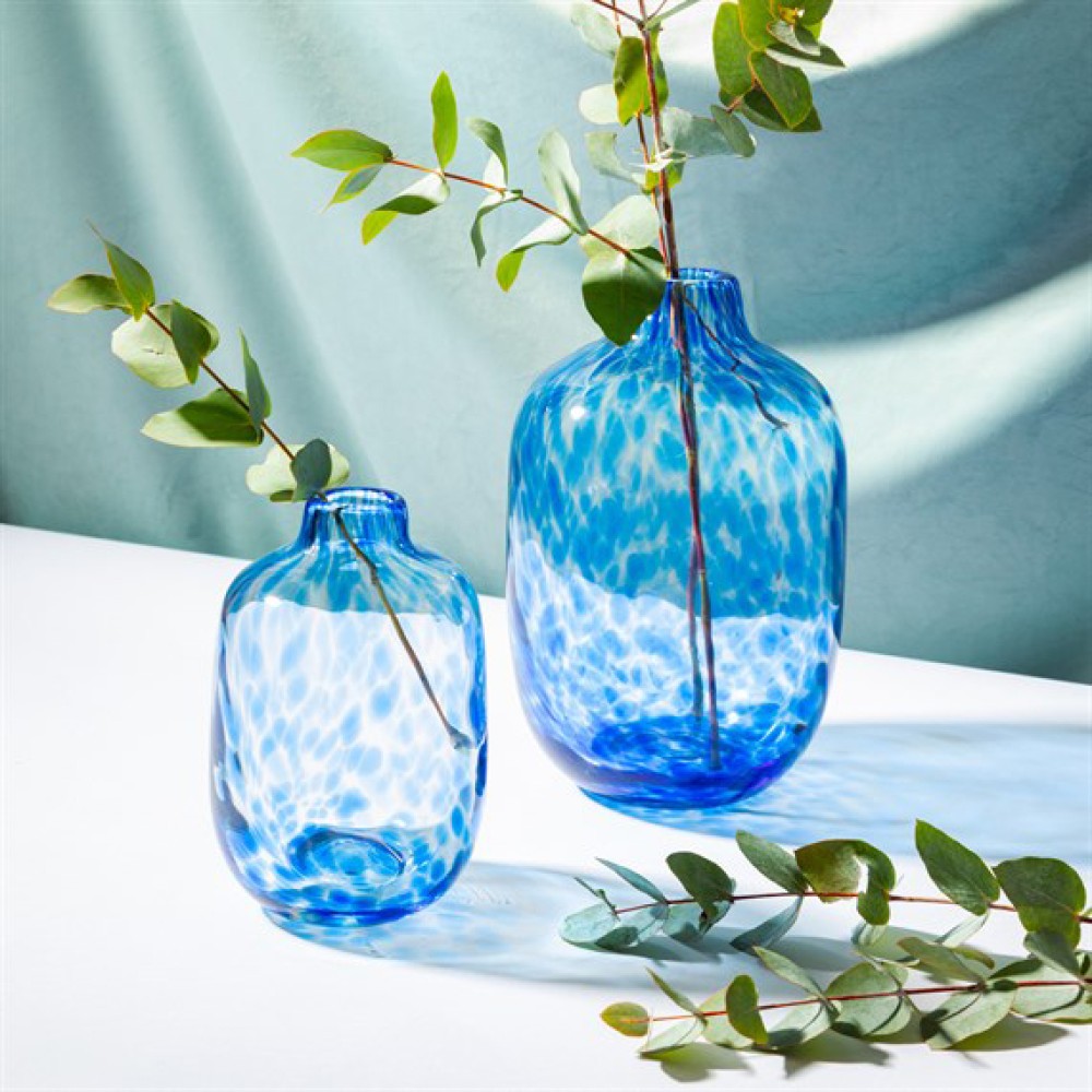 Large Blue Speckled Glass Vase 25cm Flower Vases